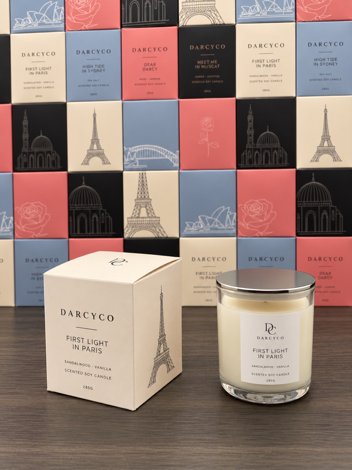 First Light in Paris candle with its cream box